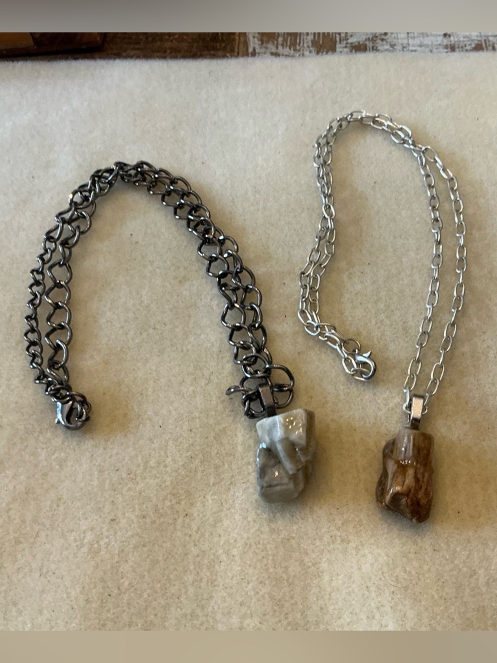 Handmade Up-cycled Chain Necklace with Stone tumbled Pendant, set of 2